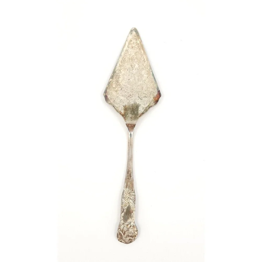 Vintage Ornate Silver Plated Cake Server Made in Italy Engraved Pie Slicer 11.5